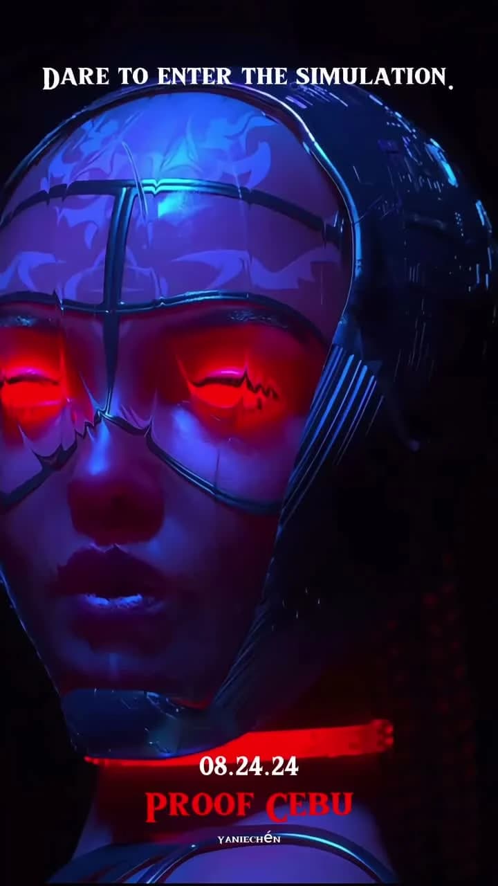 PROOF Cebu promotional film with a rotating blue and red robotic head.